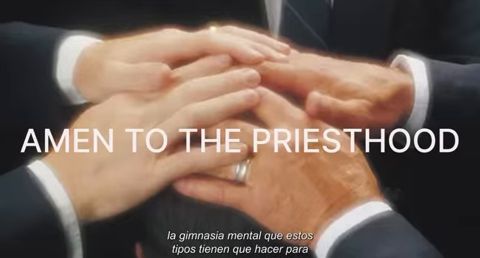 Stacked hands, caption "AMEN TO THE PRIESTHOOD"