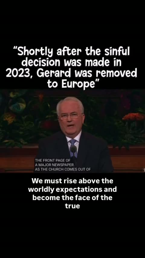 Gerard at pulpit with overlay: Shortly after the sinful decision was made in 2023, Gerard was removed to Europe