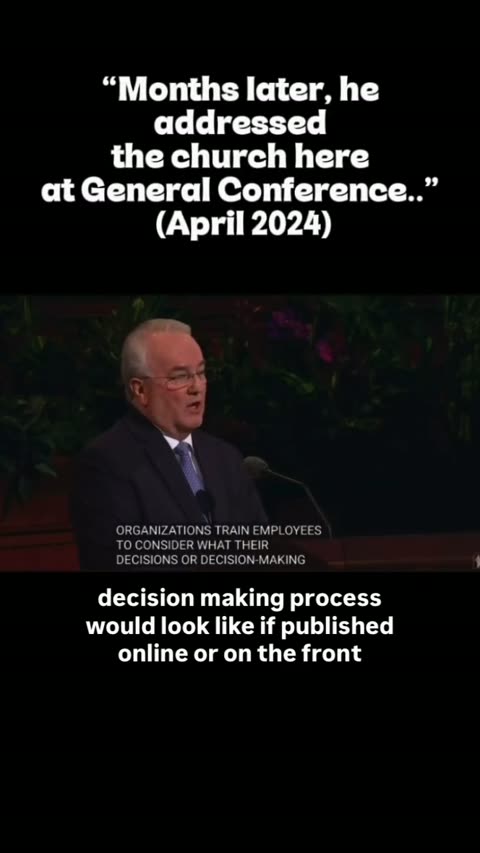 Gerard at pulpit with overlay: Months later, he addressed the church here at General Conference (April 2024)